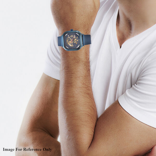 GENOA - Automatikwerk Blaues Zifferblatt, Wasserdichte Uhr mit blauem Edelstahl-Gewebeband image number 3