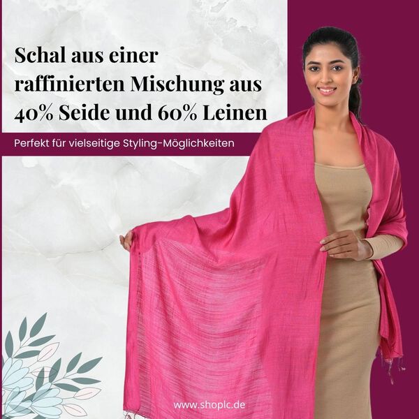 Modischer Schal aus 40% Seide und 60% Leinen, 70x200 cm, Rosa image number 2