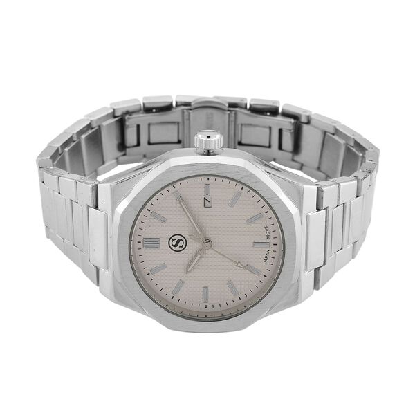 STRADA - Armbanduhr mit japanischem Uhrwerk und Datumsanzeige, Legierungsgehäuse  Sandstrahleffekt, bicolor, Silberfarben image number 3