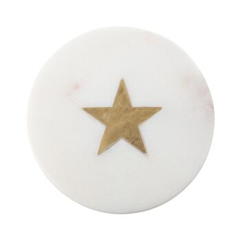 NAKKASHI - 4er-Set, Marmor Untersetzer mit Messingintarsie, Stern, Gr&ouml;&szlig;e 10x10 cm, Wei&szlig;