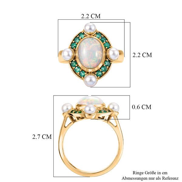 D'Joy nat&uuml;rlicher, &auml;thiopischer Welo Opal, Perle und Smaragd Ring image number 7