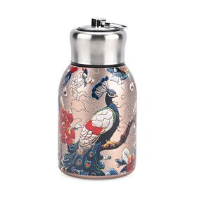 Isolierflasche aus 316L Edelstahl mit Doppelwand und Pfauenmotiv, Roségold, für heiße und kalte Getränke, 260 ml