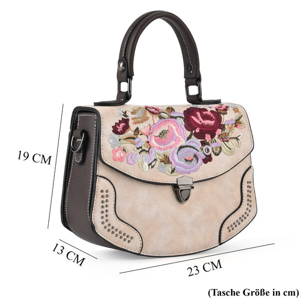 Kompakte Kunstprint Crossbody-Tasche mit floralem Design, 23 x 9 x 17 cm, Apricot image number 7