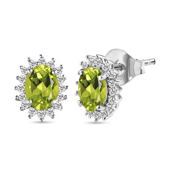AA Peridot, Zirkon Ohrringe 925 Silber Platiniert ca. 2.02 ct