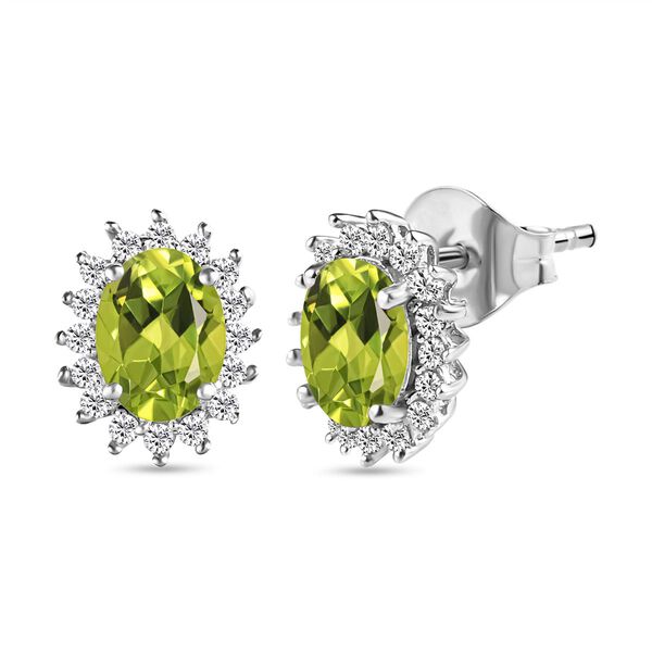 AA Peridot, Zirkon Ohrringe 925 Silber Platiniert ca. 2.02 ct