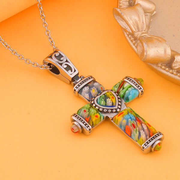 Oxidierter Kreuz-Anh&auml;nger im Murano-Stil mit 50cm Kette - 30 ct. image number 1