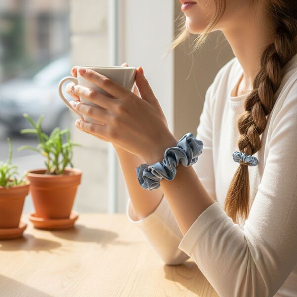 LA MAREY 2er-Set Scrunchies aus 19mm 100% Maulbeerseide, Grau image number 2