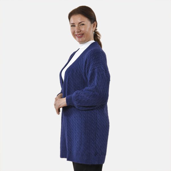 Gestrickter Cardigan mit Zopfmuster, 83x41x53cm, Dunkelblau image number 4