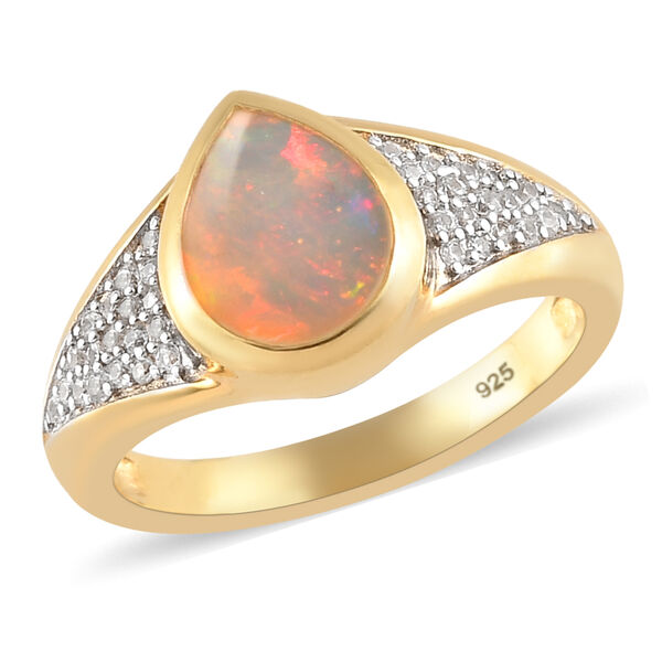 Natürlicher Äthiopischer Opal und Zirkon Ring 925 Silber Gelbgold Vermeil  ca. 1,29 ct image number 4