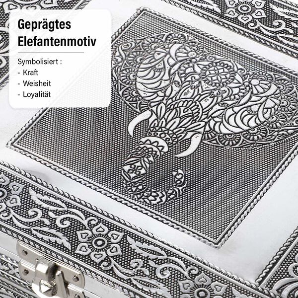 Satz von 4 handgefertigten Aluminiumboxen mit Elefant-Motiv, Größen von 24x17x9 bis 13x6,5x3 cm image number 4