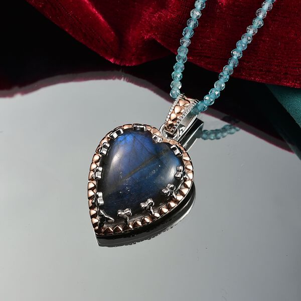 D'Joy AAA Labradorit und Neon Apatit zweifarbiger Anh&auml;nger mit 45cm Kette - 45 ct. image number 2