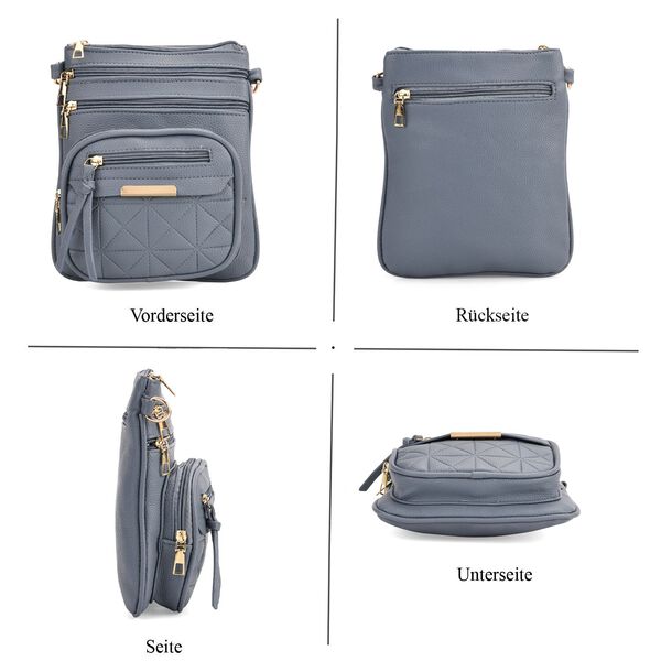 Crossbody-Tasche mit mehreren Reißverschlussfächern und gemustertem Gurt, 19x22cm, Grau image number 4