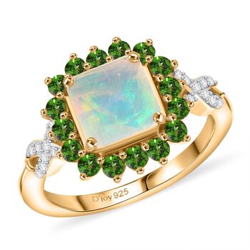 D'Joy Nat&uuml;rlicher, &auml;thiopischer Welo Opal, Chromdiopsid und Moissanit Ring - 1,73 ct.