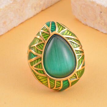 Gr&uuml;nes Katzenauge Ring, 316L Edelstahl emailliert, (Gr&ouml;&szlig;e 16.00), ca. 3.00 ct