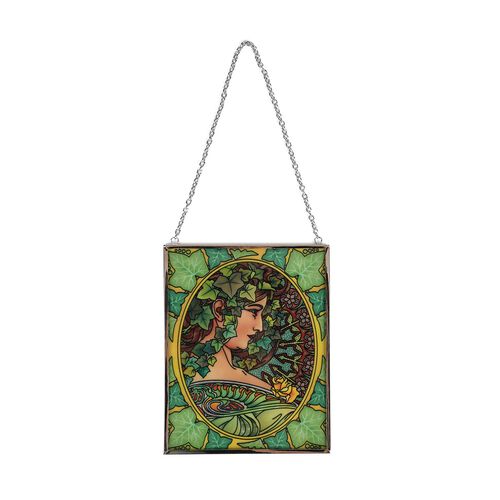 Handbemalter Glas-Sonnenfänger, Alphonse-Mucha-Design, 12×15cm, Mehrfarbig image number 1