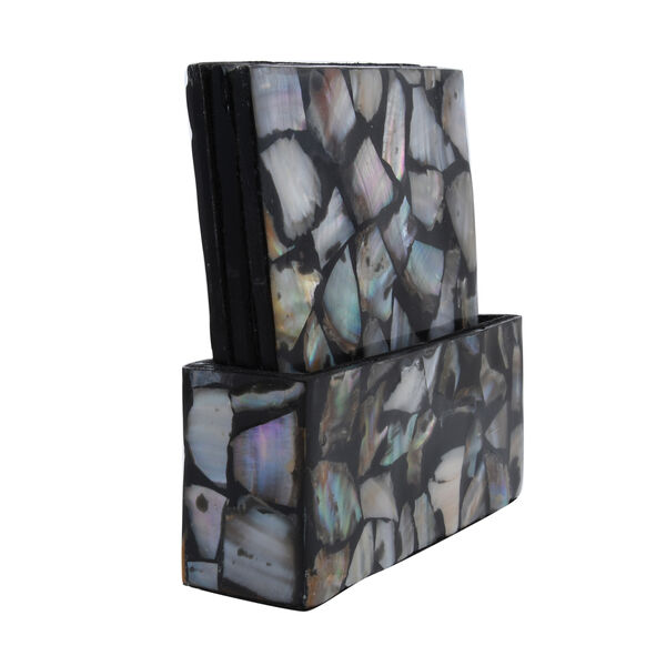 4er-Set quadratische Untersetzer mit Halter, Gr&ouml;&szlig;e: 8-10 cm, Schwarz
 image number 1