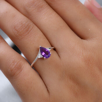 Afrikanischer Amethyst und Zirkon Ring 925 Silber (Gr&ouml;&szlig;e 20.00) ca. 0,82 ct