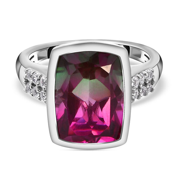 Wassermelonen-Quarz-Triplett und wei&szlig;er Zirkon-Ring, 925 Silber platiniert  ca. 7,44 ct