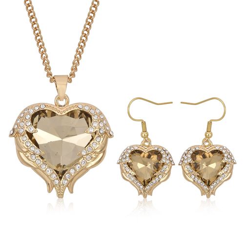 2er Set - Glas, Kristall Anhänger mit Kette und Ohrringe, Champagner image number 0