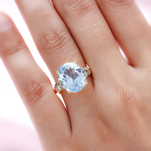 Himmelblauer Topas und weißer Diamant-Ring, 925 Silber vergoldet (Größe 17.00) ca. 9,36 ct image number 3