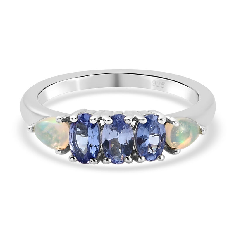 Tansanit und natürlicher, äthiopischer Opal-Ring, 925 Silber platiniert  ca. 0,86 ct image number 0