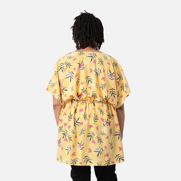 Kimono mit G&uuml;rtel, Blumenmuster, Gelb, Einheitsgr&ouml;&szlig;e image number 2