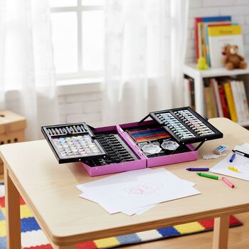 LIVMORE K&uuml;nstler Malset 115 teilig im Kreativkoffer 34 x 23 cm Rosa