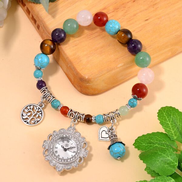 STRADA - Japanisches Uhrwerk, Mehrfarbig Edelsteine, Wei&szlig;er Kristall Flexible Uhr 18.5 cm 316L Edelstahl ca. 25.30 ct image number 1