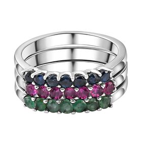 3er-Set Ring, afrikanischer Rubin, blauer Saphir, Socoto Smaragd, Edelstahl ca. 1.04 ct