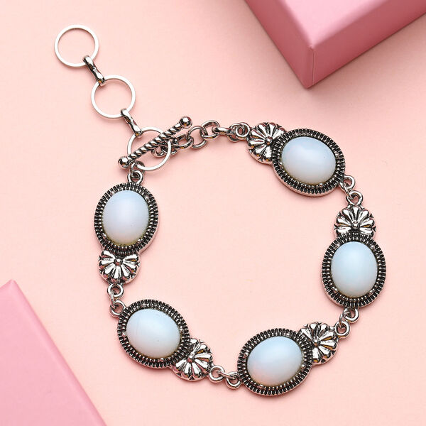 Opalith Armband, ca. 20 cm, silberfarben, schwarz oxidiert ca. 37,00 ct image number 1