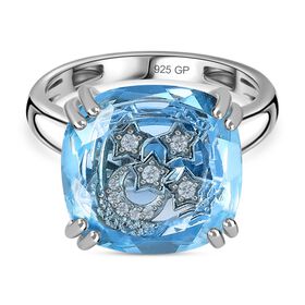 GP Celestial Dream Kollektion - Himmelblauer Topas, Zirkon und Kanchanaburi blauer Saphir-Ring - 12,86 ct.