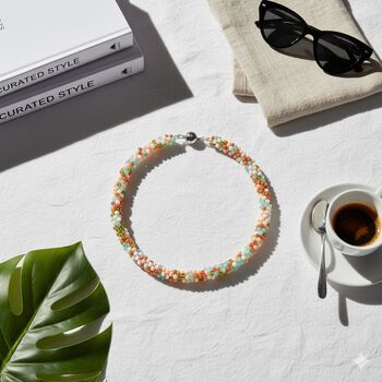 Mehrfarbige Pfirsich Kristall 45cm Halskette