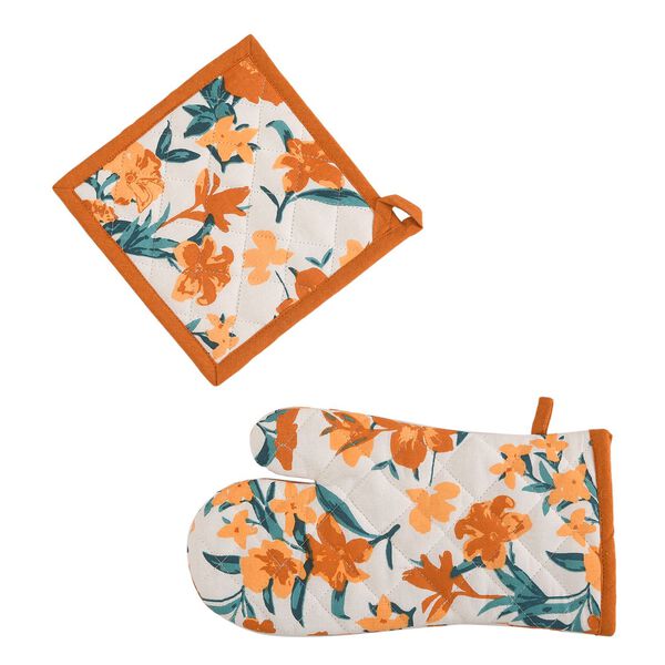 4er Set - 100% Baumwolle: Sch&uuml;rze, Handschuh, Topflappen, K&uuml;chentuch, Orange image number 6