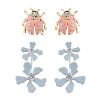 2er Set - Wei&szlig;er Kristall Ohrringe, emailliert