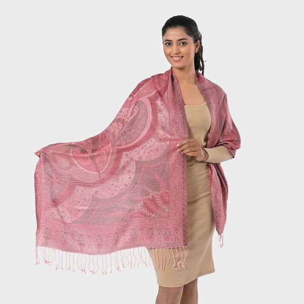 Jamawar-Schal aus Modal-Seiden, 70x200cm, Rosa