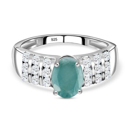 Grandidierit und wei&szlig;er Zirkon-Ring, 925 Silber platiniert (Gr&ouml;&szlig;e 21.00) ca. 1.62 ct