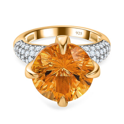 Citrin, Wei&szlig;er Zirkon Ring, 925 Silber Gelbgold Vermeil, (Gr&ouml;&szlig;e 17.00) ca. 8.38 ct
