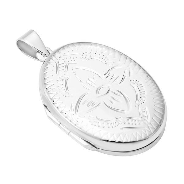 Ovaler Medaillon-Anhänger und Kette, 925 Silber rhodiniert, ca. 6,90g image number 2