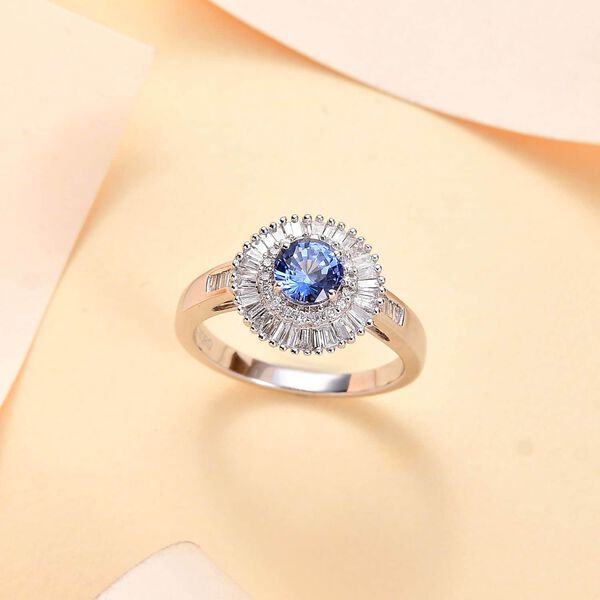 LUXORO zertifiziert und gepr&uuml;ft AAA blauer ceylonfarbener Saphir und Diamant Ring in 585 Wei&szlig;gold - 1,32 ct. image number 2