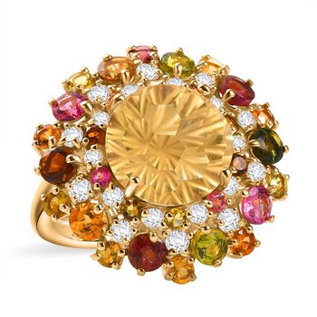 AA Citrin, Mehrfarbig-Turmalin Ring 925 Silber 750 Gelbgold Vermeil (Gr&ouml;&szlig;e 17.00) ca. 10,75 ct