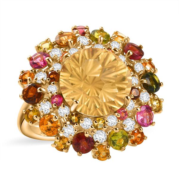 AA Citrin, Mehrfarbig-Turmalin Ring 925 Silber 750 Gelbgold Vermeil (Gr&ouml;&szlig;e 17.00) ca. 10,75 ct