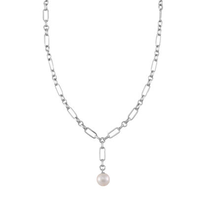 Wei&szlig;e Edison Perle Halskette, (ca. 10-11mm), ca. 45 cm + 5 cm Extender, 925 Silber rhodiniert