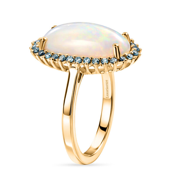 LUXURIANT - AAA Nat&uuml;rlicher, &auml;thiopischer Welo Opal, Lab Grown Gr&uuml;ner Diamant Ring 925 Silber 750 Gelbgold vermeil (Gr&ouml;&szlig;e 17.00) ca. 3,77 ct image number 4