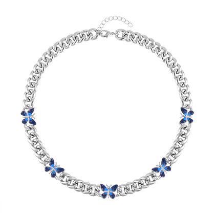 Blaue emaillierte Halskette, ca. 50 cm + 5 cm Extender, Silberfarben
