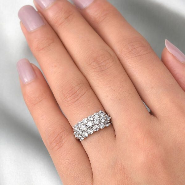 LUSTRO STELLA Hergestellt mit ZIRKONIA Cluster-Ring 925 Silber Platin-Überzug image number 3