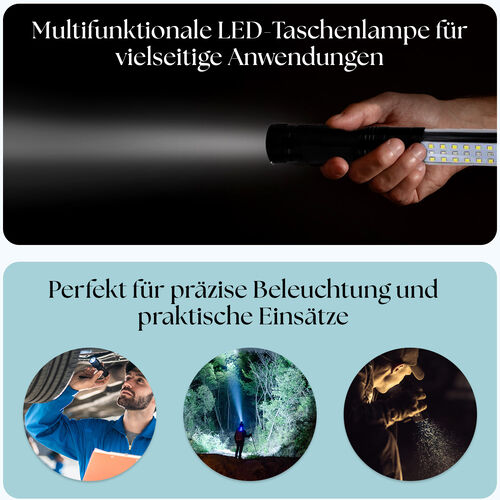 Multifunktionale LED-Taschenlampe mit Magnetkopf, 4 Lichtmodi, flexibler Schaft und Haken, Schwarz image number 1