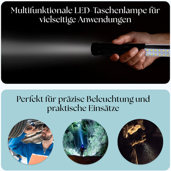 Multifunktionale LED-Taschenlampe mit Magnetkopf, 4 Lichtmodi, flexibler Schaft und Haken, Schwarz image number 1