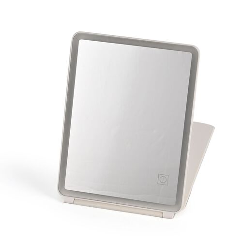 Faltbarer LED-beleuchteter Schminkspiegel, 3 Helligkeitsstufen, Doppelseitige Spiegelflächen, Weiß image number 1