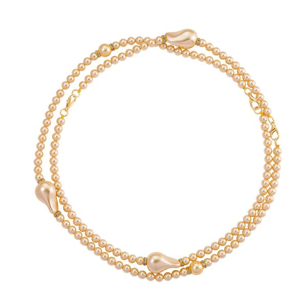 3er Set Goldene Muschelkernperlen-Schmuckstücke, bestehend aus Armband (ca. 19 cm) und zwei Halsketten (ca. 40 cm und 50 cm), gelb vergoldet image number 3