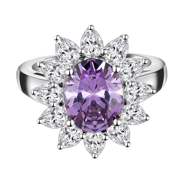 Amethyst und wei&szlig;er Zirkonia-Ring, reines Ionenbeschichtetes Messing  ca. 7,26 ct